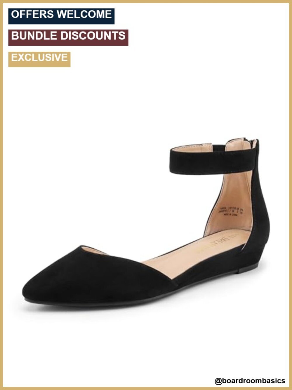 Pointed Toe Ankle Strap Flats with Zipper, Comfortable Dress Shoes